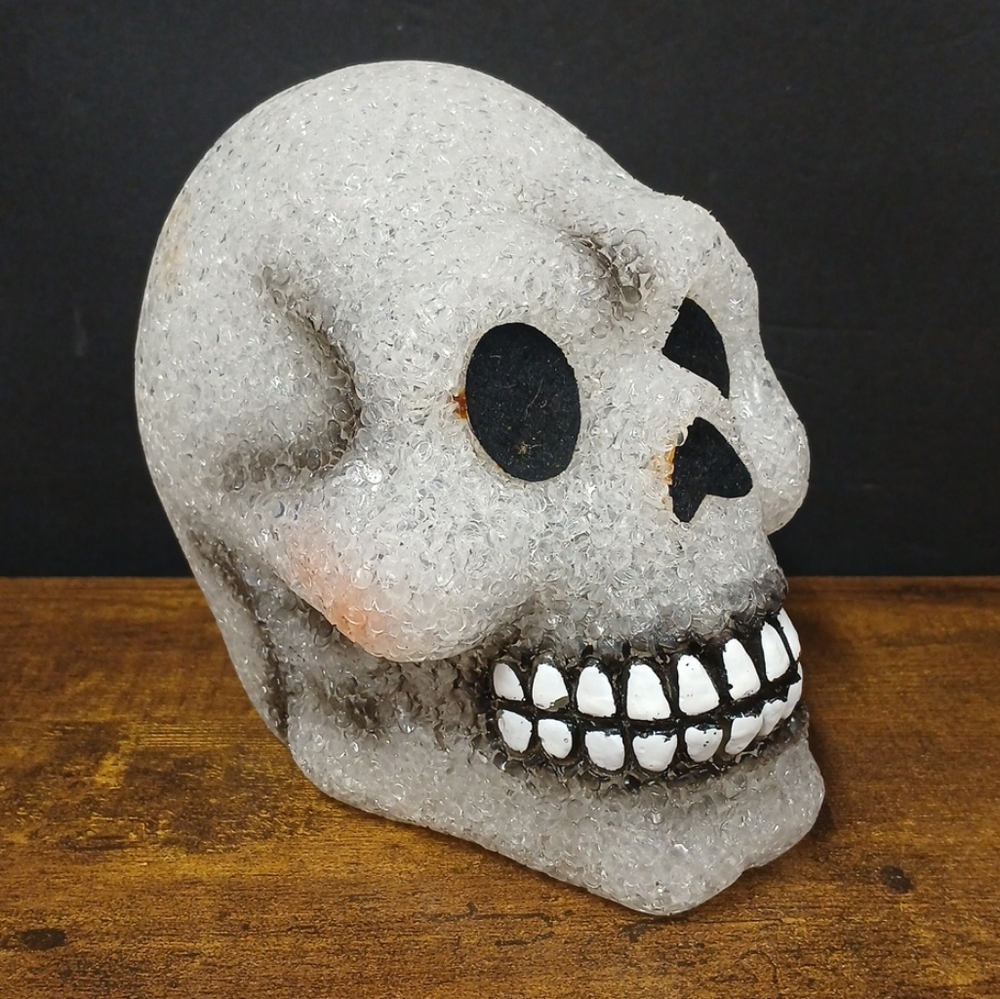 Vintage Halloween Skull, Melted Plastic Popcorn Blow Mold Skeleton, No Light